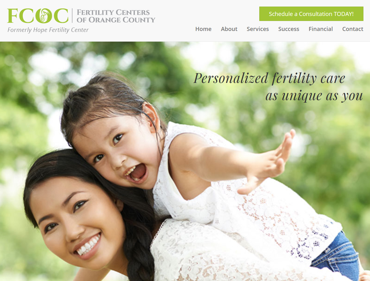 Website of previous client Fertility Center of Orange County