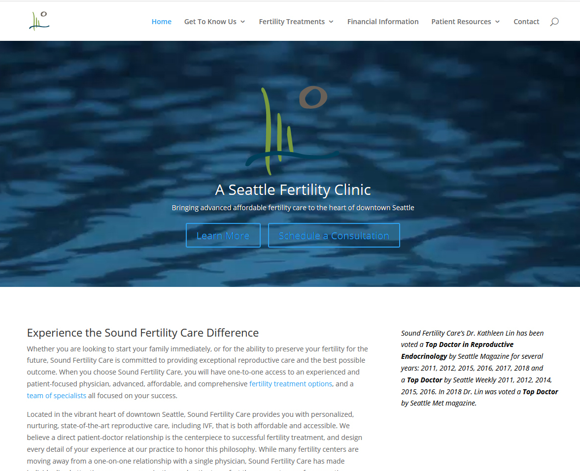 Website of previous client Sound Fertility in Seattle